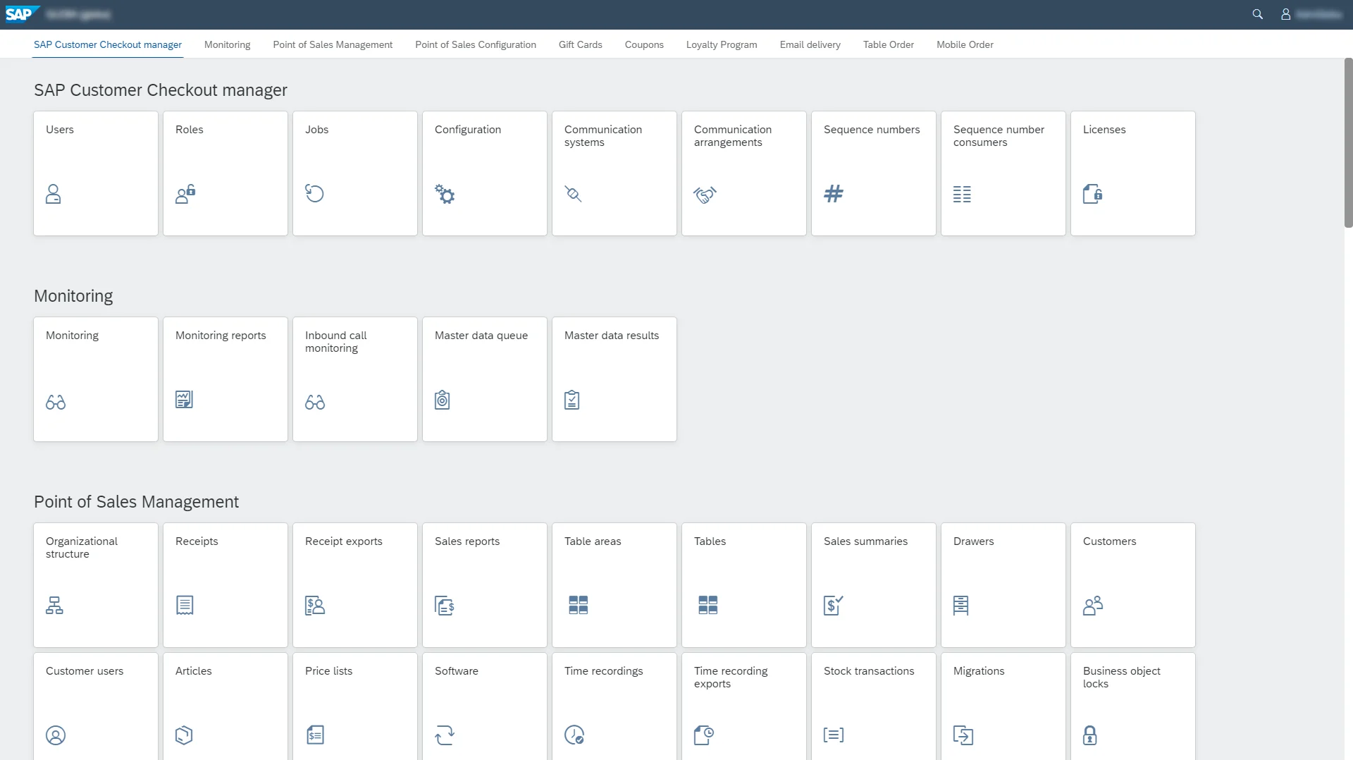 Dashboard of the SAP Customer Checkout Manager solution.